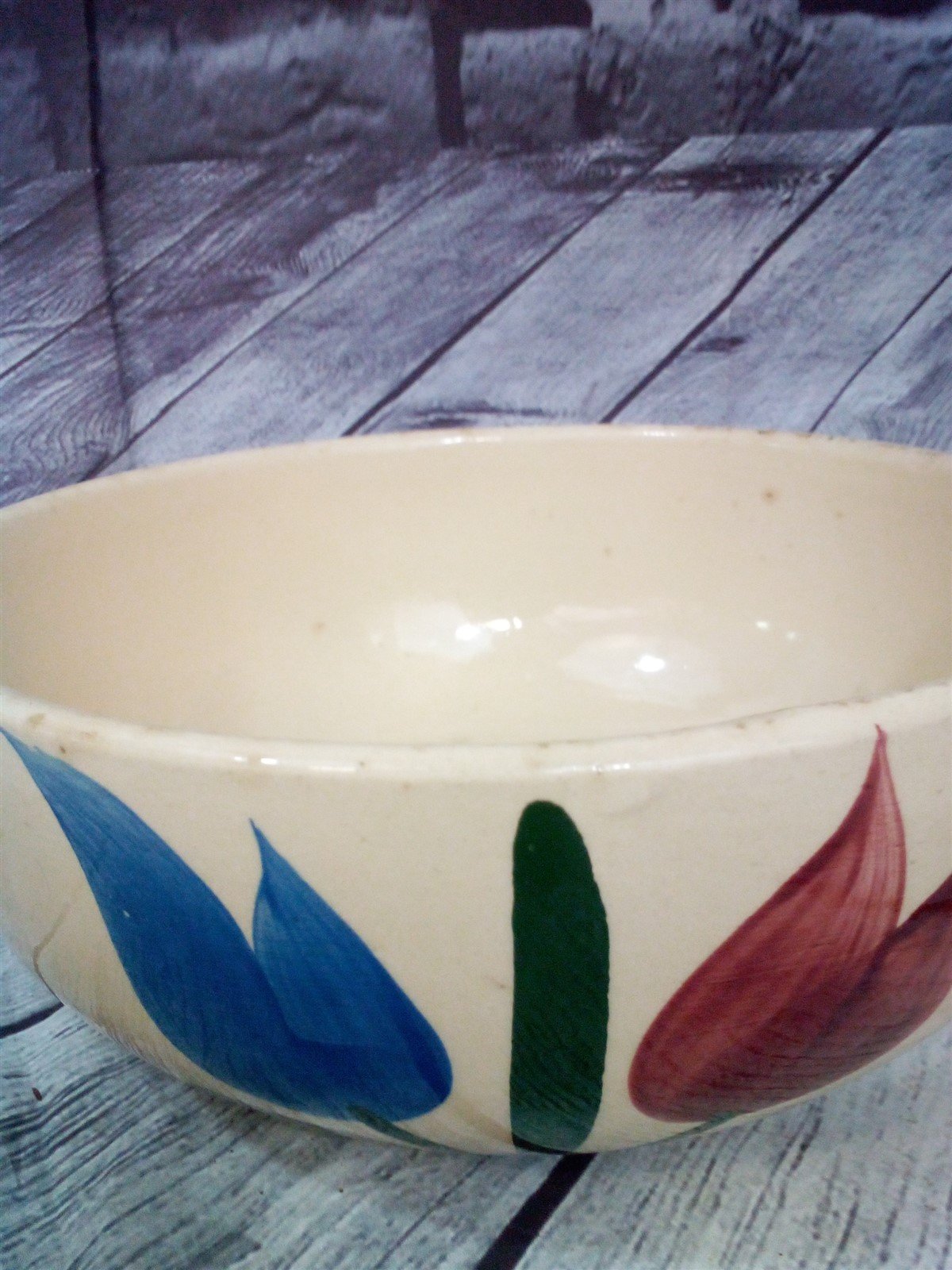 USA Ovenware Mixing Serving Bowl Ceramic Vintage With Tulips