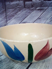 USA Ovenware Mixing Serving Bowl Ceramic Vintage With Tulips