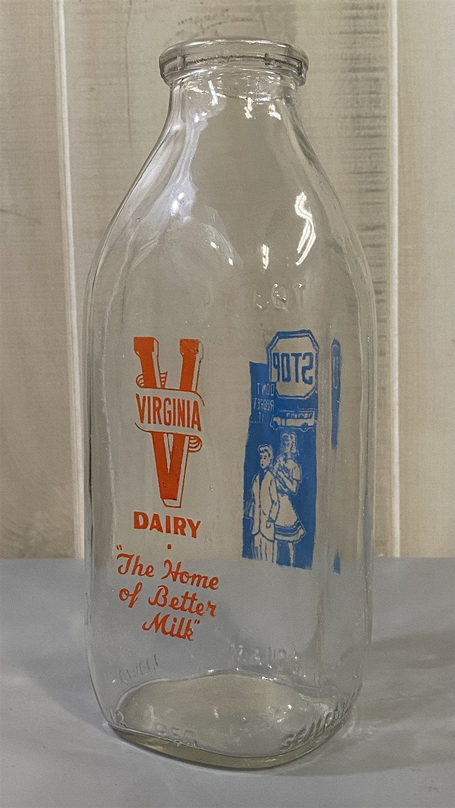 1970's Era Vintage Virginia Dairy of Richmond Pyroglazed Quart Size Milk Bottle