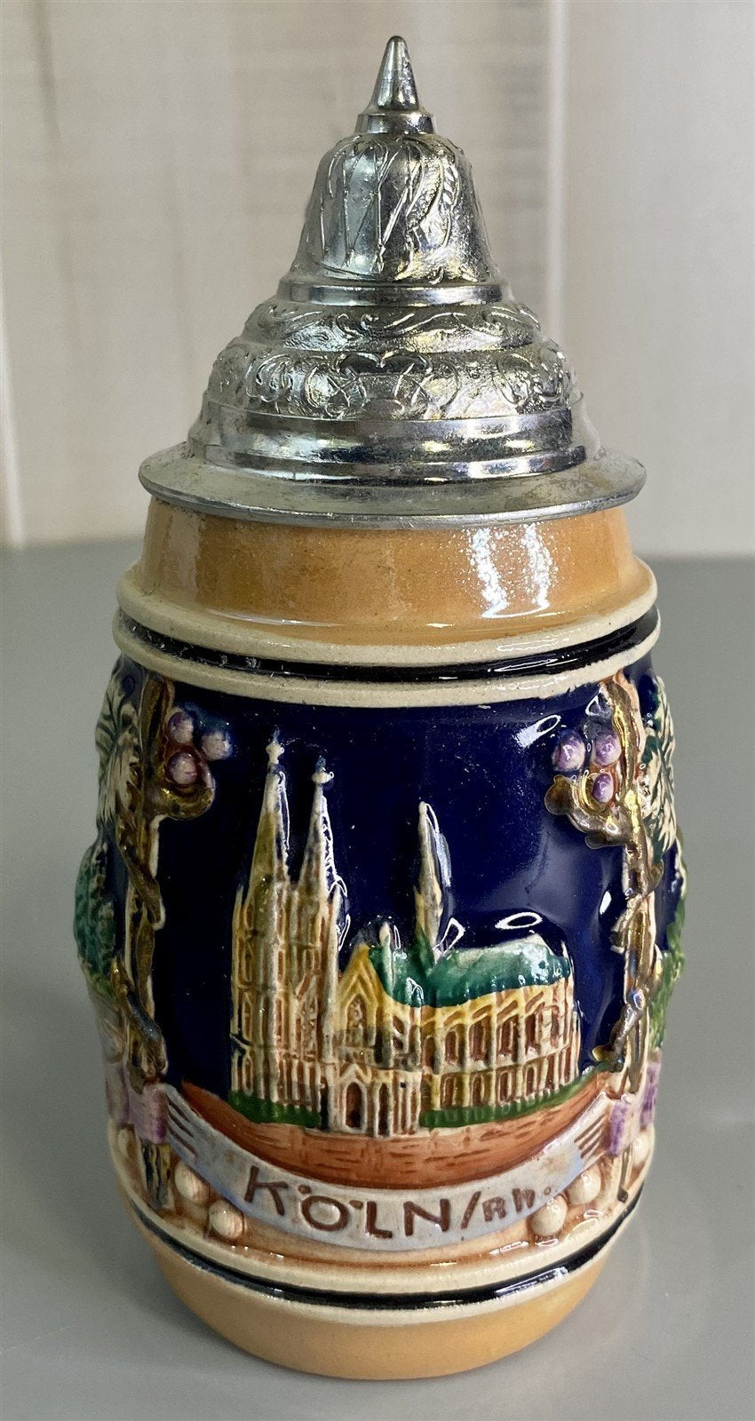 Simon Peter Gerz of West Germany 6 Inch Vintage Pewter Hinged Lid Mini Stein