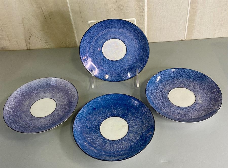 4 Vintage KMP Czechoslovakia Lustreware /Lusterware Blue and White Saucers