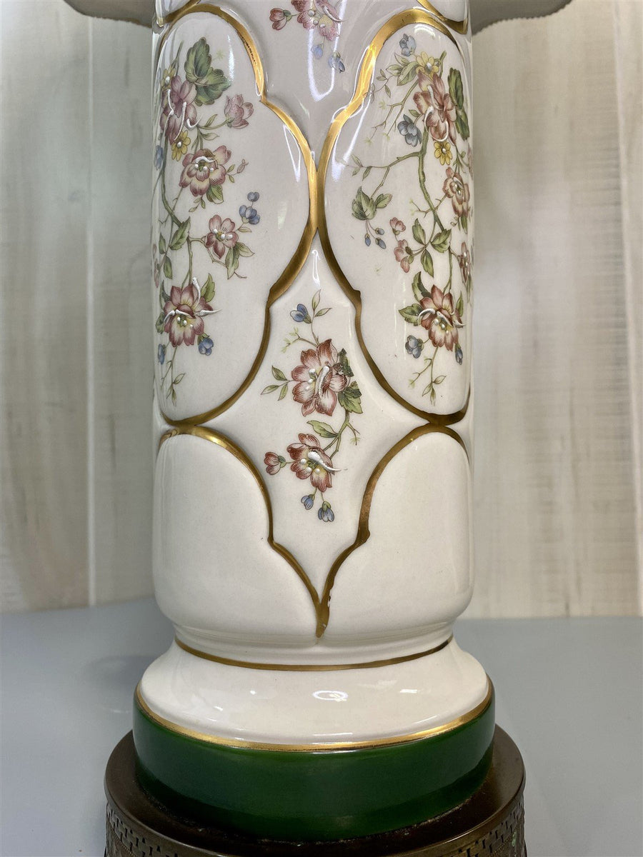 RARE Vintage De Lucent China Floral Patterned End Table Lamp with Shade Included