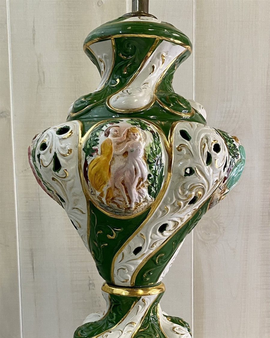 Vintage Capodimonte Open Work Design Gold Trimmed Table Lamp No Shade Including