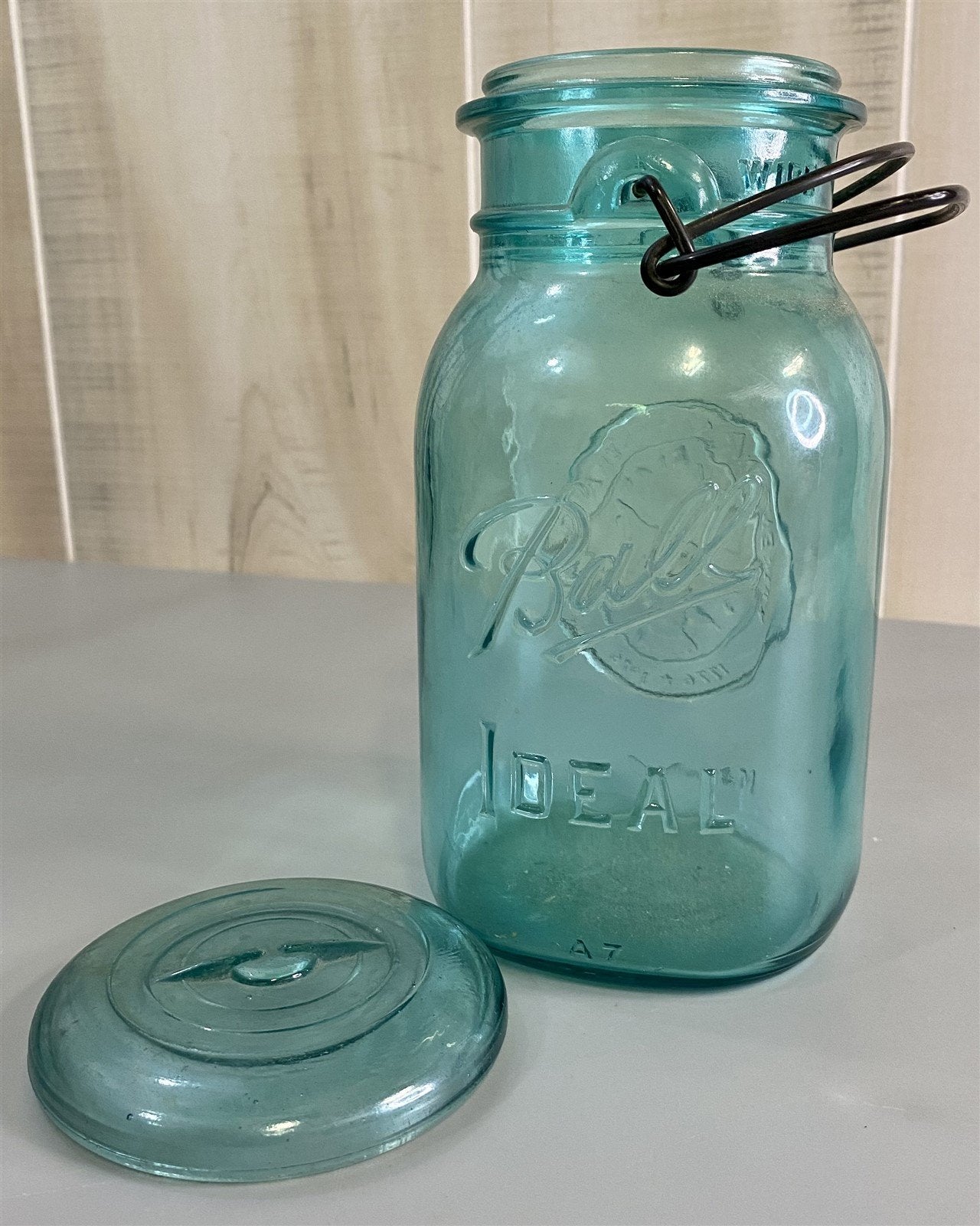 Blue Vintage Bicentennial 1776 - 1976 Ball Canning Jar with Wire Bail Closure