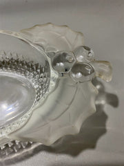 Hard to Find Vintage Studio Nova Clear Glass Holly Leaf Candy / Trinket Dish