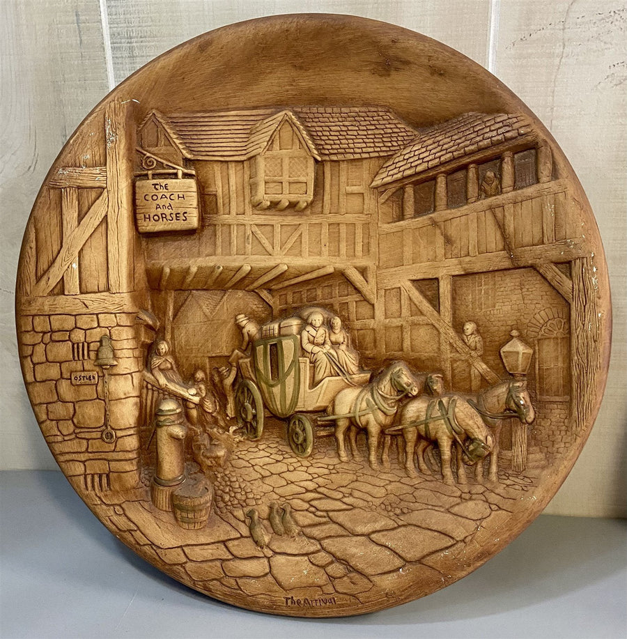 Set of "The Arrival" and "The Departure" by W.H. Bossons Chalkware Wall Hangings