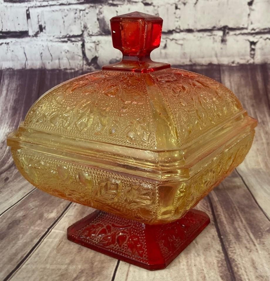 Vintage Mid Century Jeanette Ombre Acorns And Leaves Footed Candy Dish