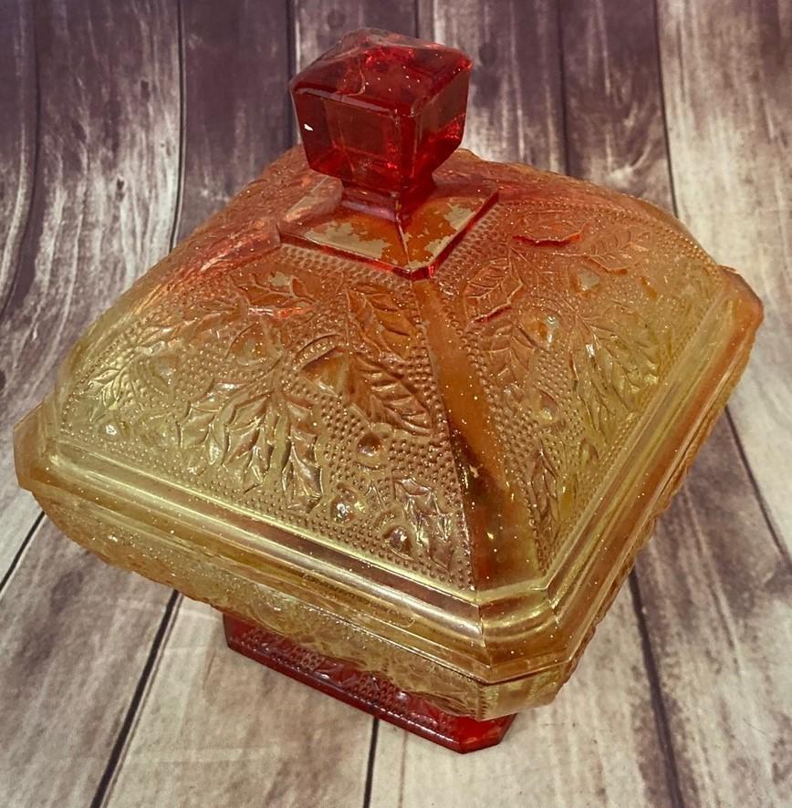 Vintage Mid Century Jeanette Ombre Acorns And Leaves Footed Candy Dish