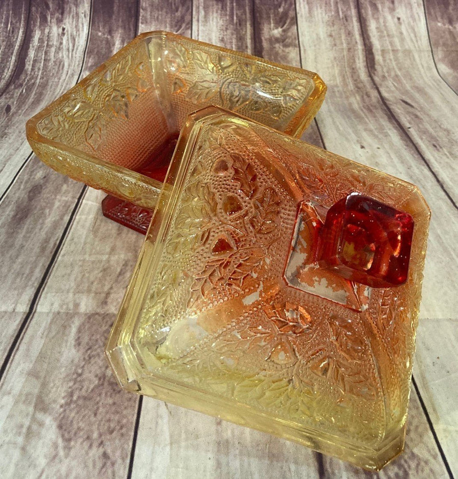 Vintage Mid Century Jeanette Ombre Acorns And Leaves Footed Candy Dish