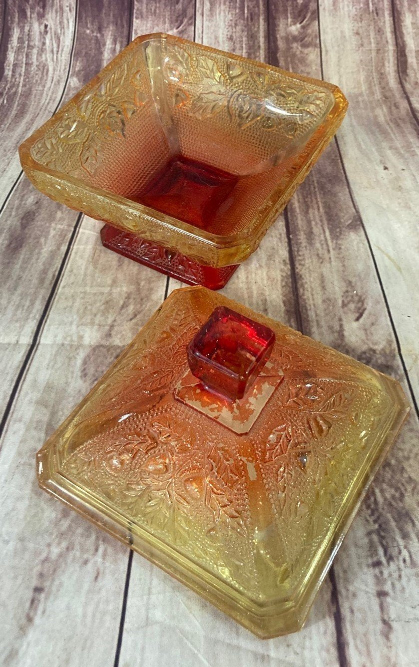 Vintage Mid Century Jeanette Ombre Acorns And Leaves Footed Candy Dish