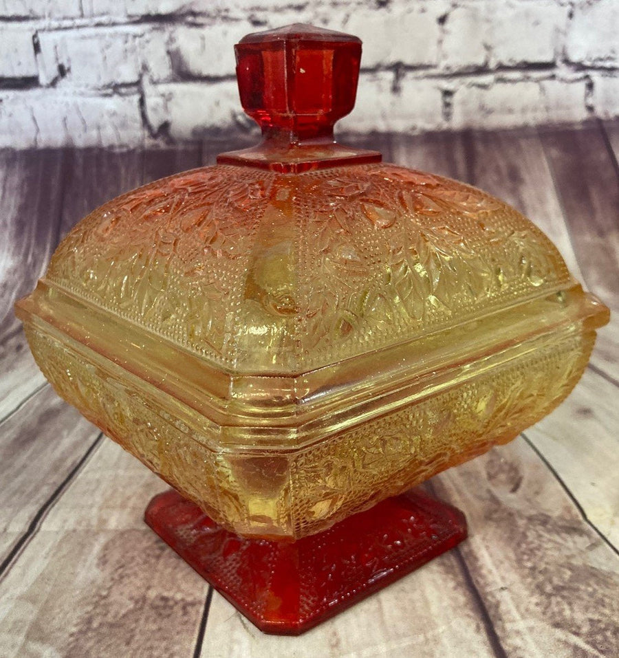 Vintage Mid Century Jeanette Ombre Acorns And Leaves Footed Candy Dish