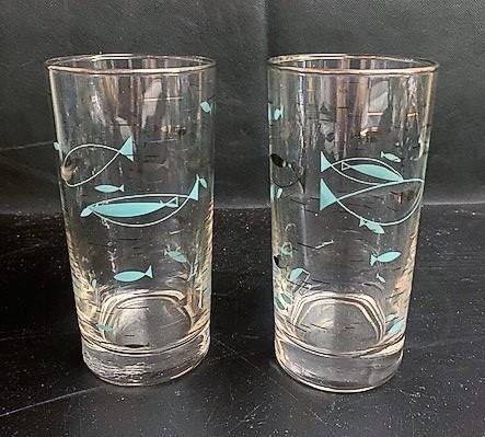 Vintage Mid Century Libbey Glass Mediterranean Atomic Fish 2 8 oz Tumbler