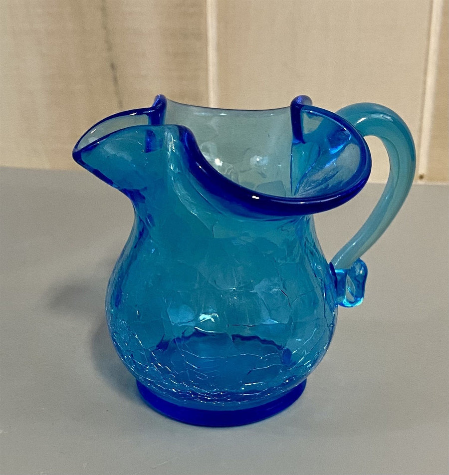 4 Misc. Pc. Vintage Unbranded Cobalt Blue Crackle Glass Pitcher and Decanter Set