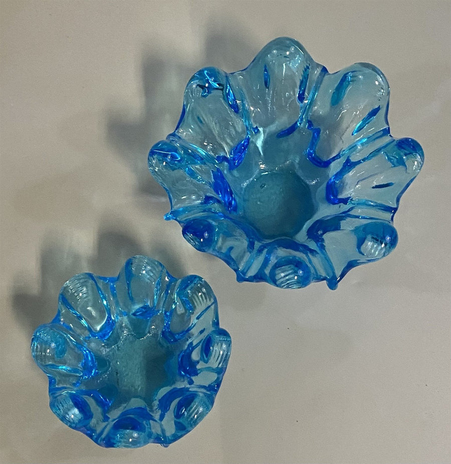 2 Vintage Cobalt Blue Murano Art Glass Splash Design Nesting Bowls / Dishes