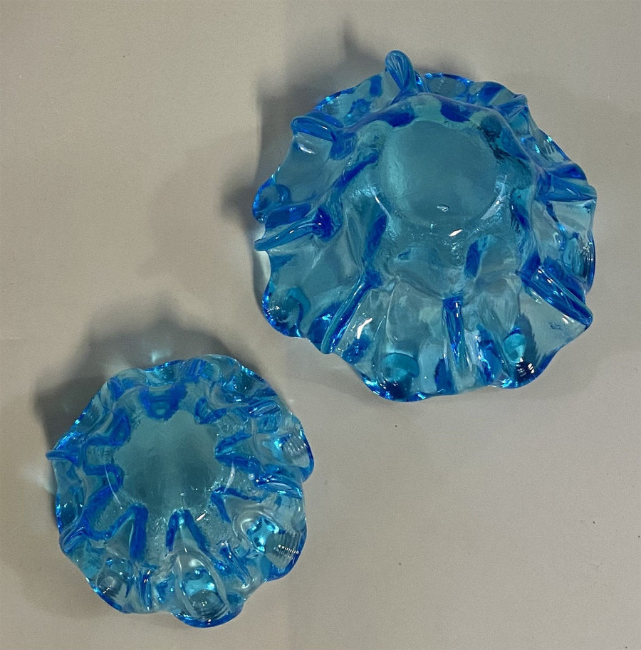 2 Vintage Cobalt Blue Murano Art Glass Splash Design Nesting Bowls / Dishes