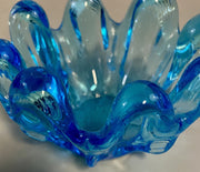 2 Vintage Cobalt Blue Murano Art Glass Splash Design Nesting Bowls / Dishes