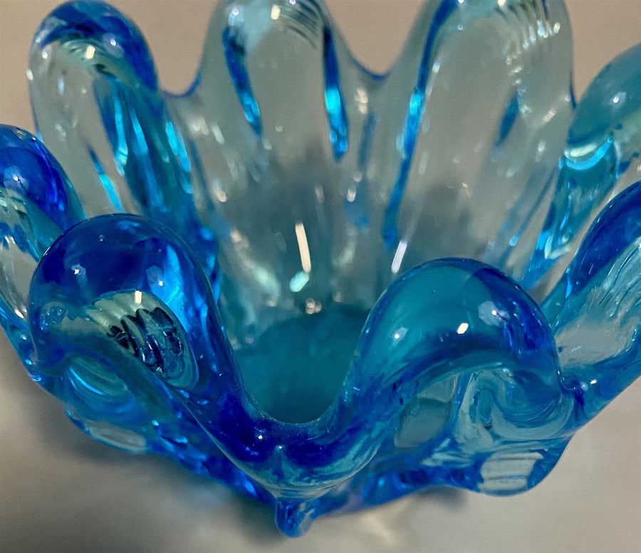 2 Vintage Cobalt Blue Murano Art Glass Splash Design Nesting Bowls / Dishes