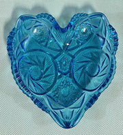 1960s Era RARE Blue Kemple McKee Glass Aztec Pattern Heart Shape Sawtooth Dish