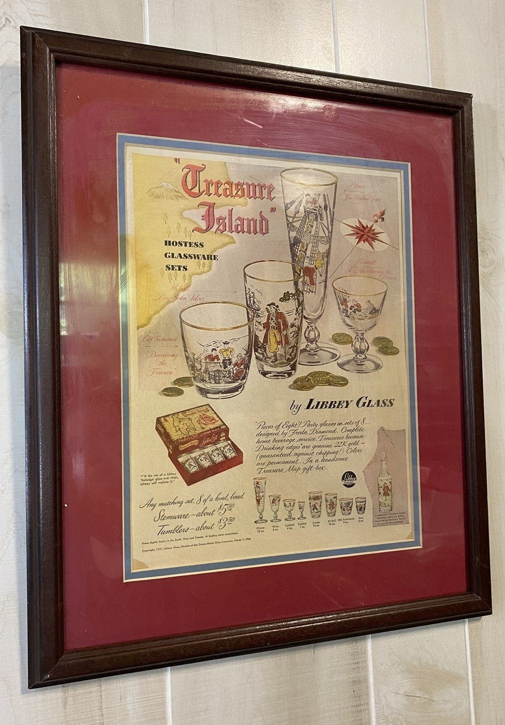 Treasure Island By Libbey Glass Hostess Glassware Set Framed Art