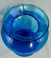 Cobalt Blue Vintage Italian Empoli Glass Pedestal Style Covered Apothecary Jar