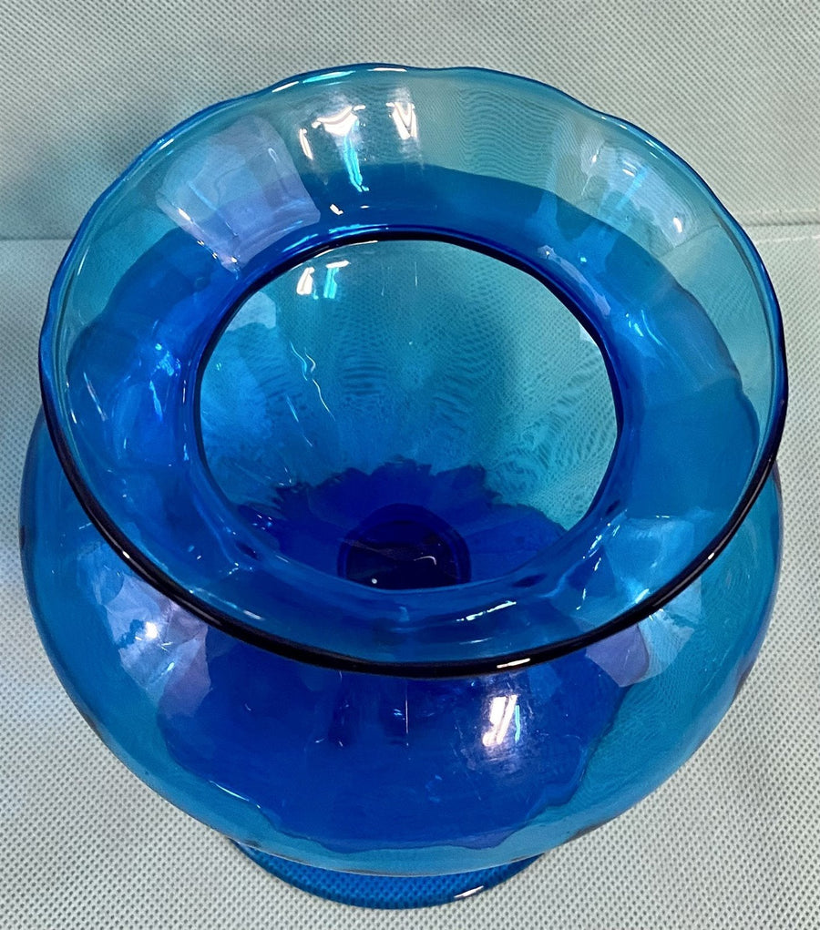 Cobalt Blue Vintage Italian Empoli Glass Pedestal Style Covered Apothecary Jar