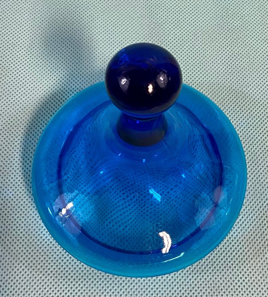 Cobalt Blue Vintage Italian Empoli Glass Pedestal Style Covered Apothecary Jar