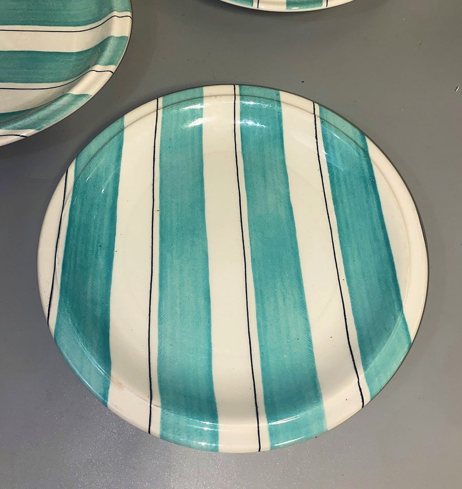 Set of Five Grindley Turquoise Pinstripe Luncheon Plates Staffordshire England