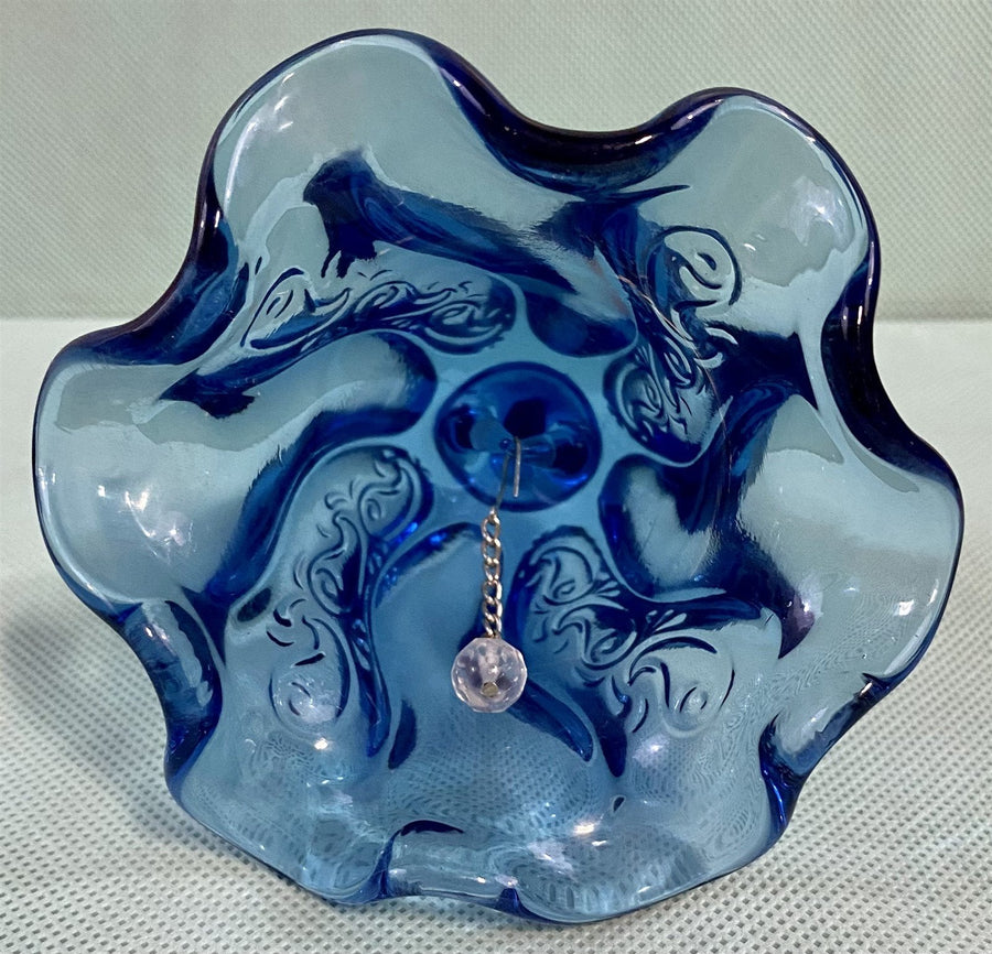 Twilight Blue Vintage Fenton Paisley Swirl Pattern Ruffled Mouth Glass Bell