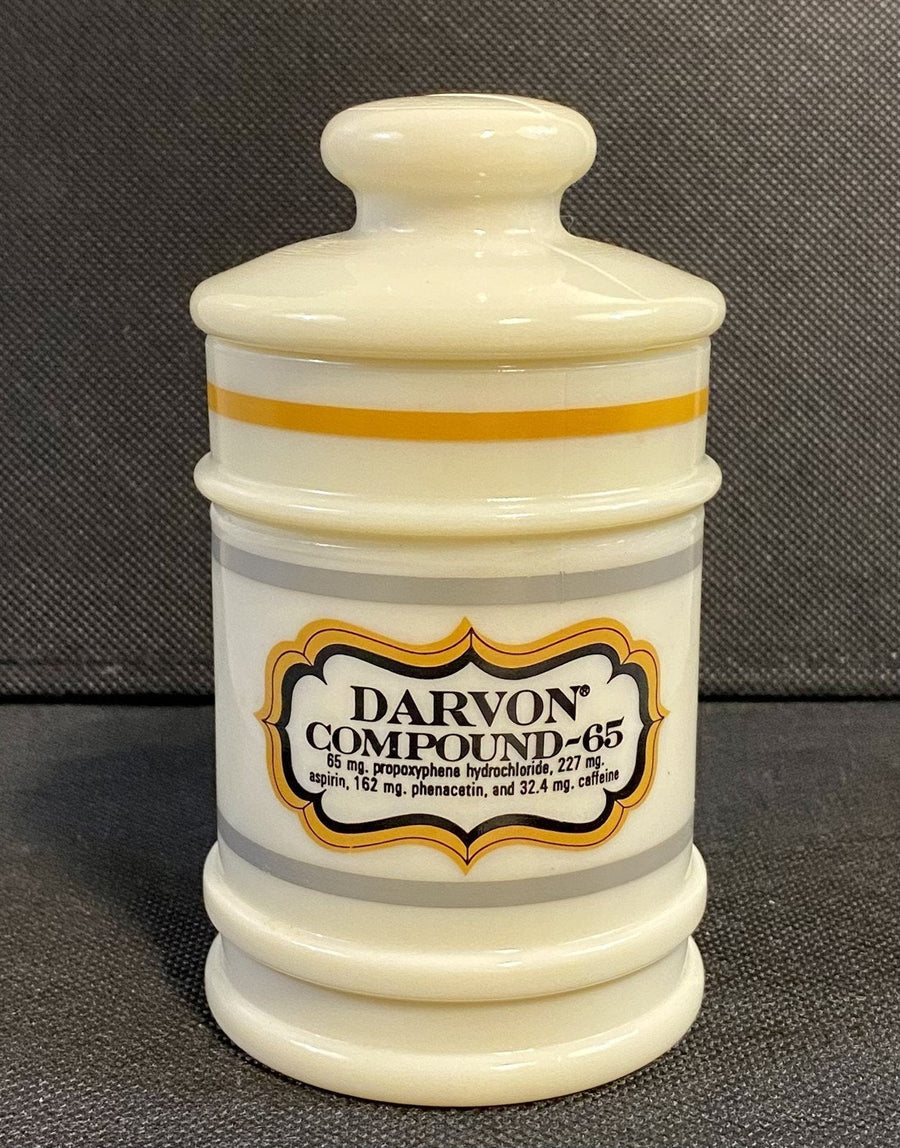 Empty Antique Darvon Compound 65 Custard Glass Apothecary Jar / Poison Bottle