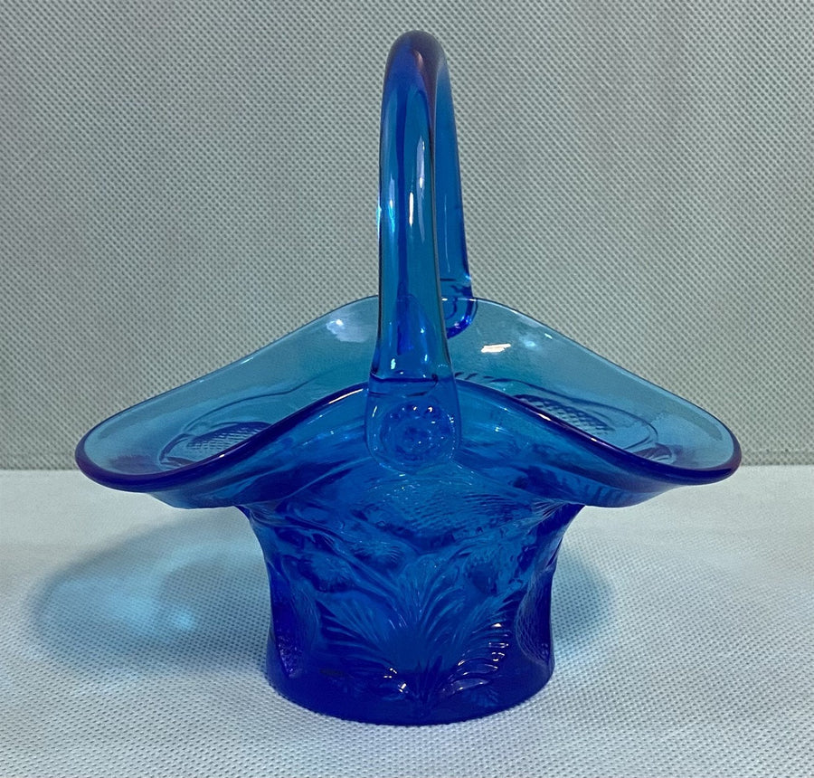 RARE Vintage Royal Blue Cambridge Glass Inverted Strawberries Art Glass Basket