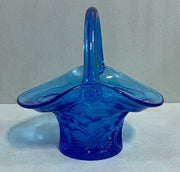 RARE Vintage Royal Blue Cambridge Glass Inverted Strawberries Art Glass Basket