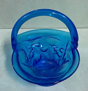 RARE Vintage Royal Blue Cambridge Glass Inverted Strawberries Art Glass Basket