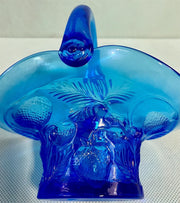 RARE Vintage Royal Blue Cambridge Glass Inverted Strawberries Art Glass Basket