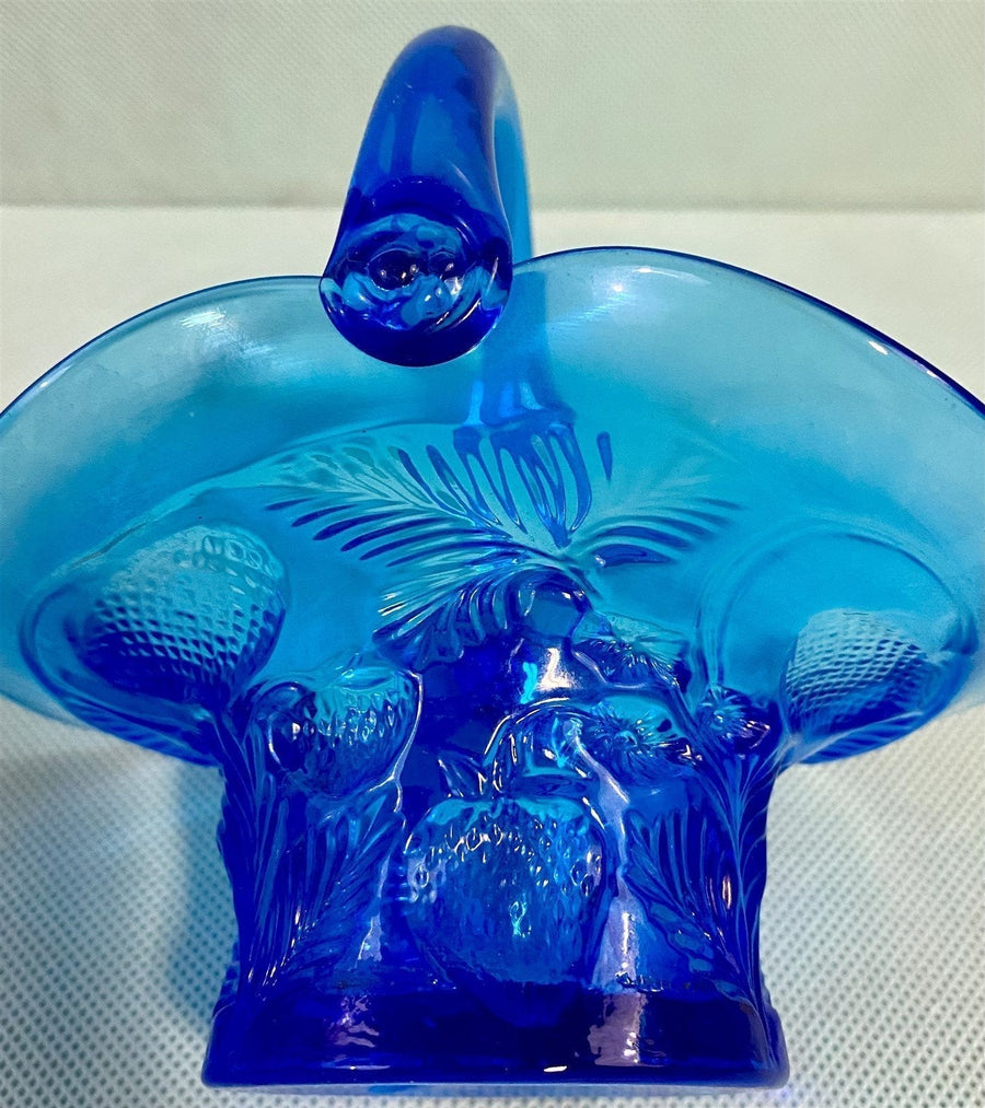 RARE Vintage Royal Blue Cambridge Glass Inverted Strawberries Art Glass Basket