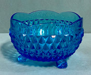 Ice Blue Vintage Diamond Point 3 Footed Scallop Edge Indiana Glass Candy Dish