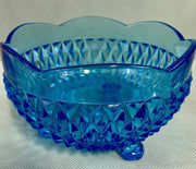 Ice Blue Vintage Diamond Point 3 Footed Scallop Edge Indiana Glass Candy Dish