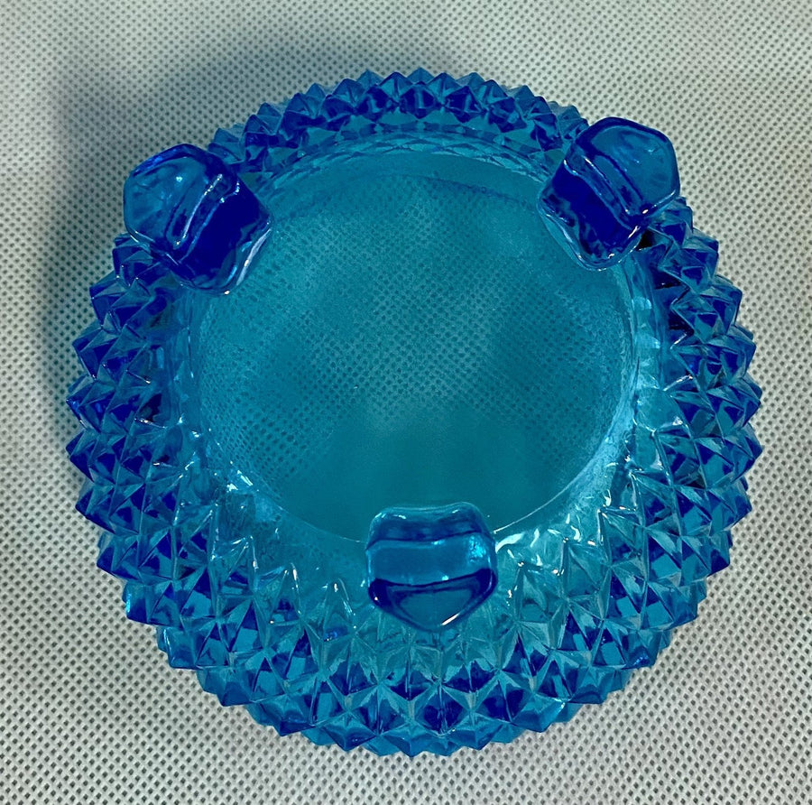 Ice Blue Vintage Diamond Point 3 Footed Scallop Edge Indiana Glass Candy Dish