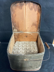 Antique Primitive Rustic Farmhouse Style Wooden Egg Carrying Crate with Handle