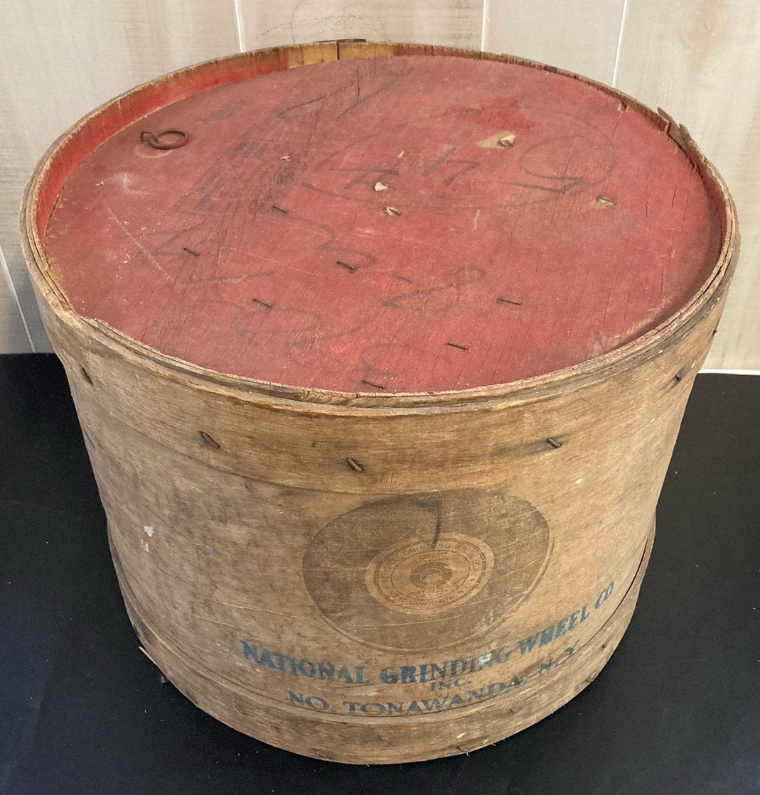 1900's Wood Barrel Crate Container National Grinding Wheel Co Tonowanda New York