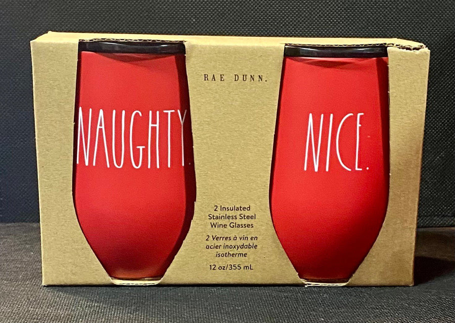 2021 RARE Red Rae Dunn Naughty and Nice Stainless Steel Insulated Wine Tumblers