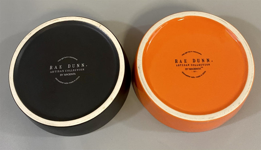 Rae Dunn Halloween Themed Black and Orange Cat Bowls "Scaredy Cat" and "Boo"