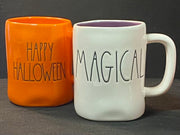 2 Halloween Themed Rae Dunn 12oz Ceramic Mugs "Happy Halloween" and "Magical"