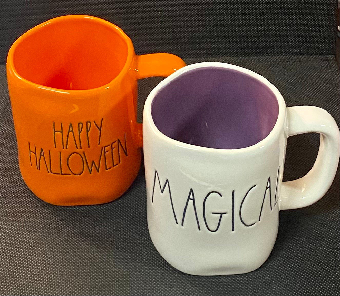 2 Halloween Themed Rae Dunn 12oz Ceramic Mugs "Happy Halloween" and "Magical"