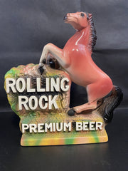 Rolling Rock Premium Beer Barback Chalkware Horse 1970's Breweriana Decor