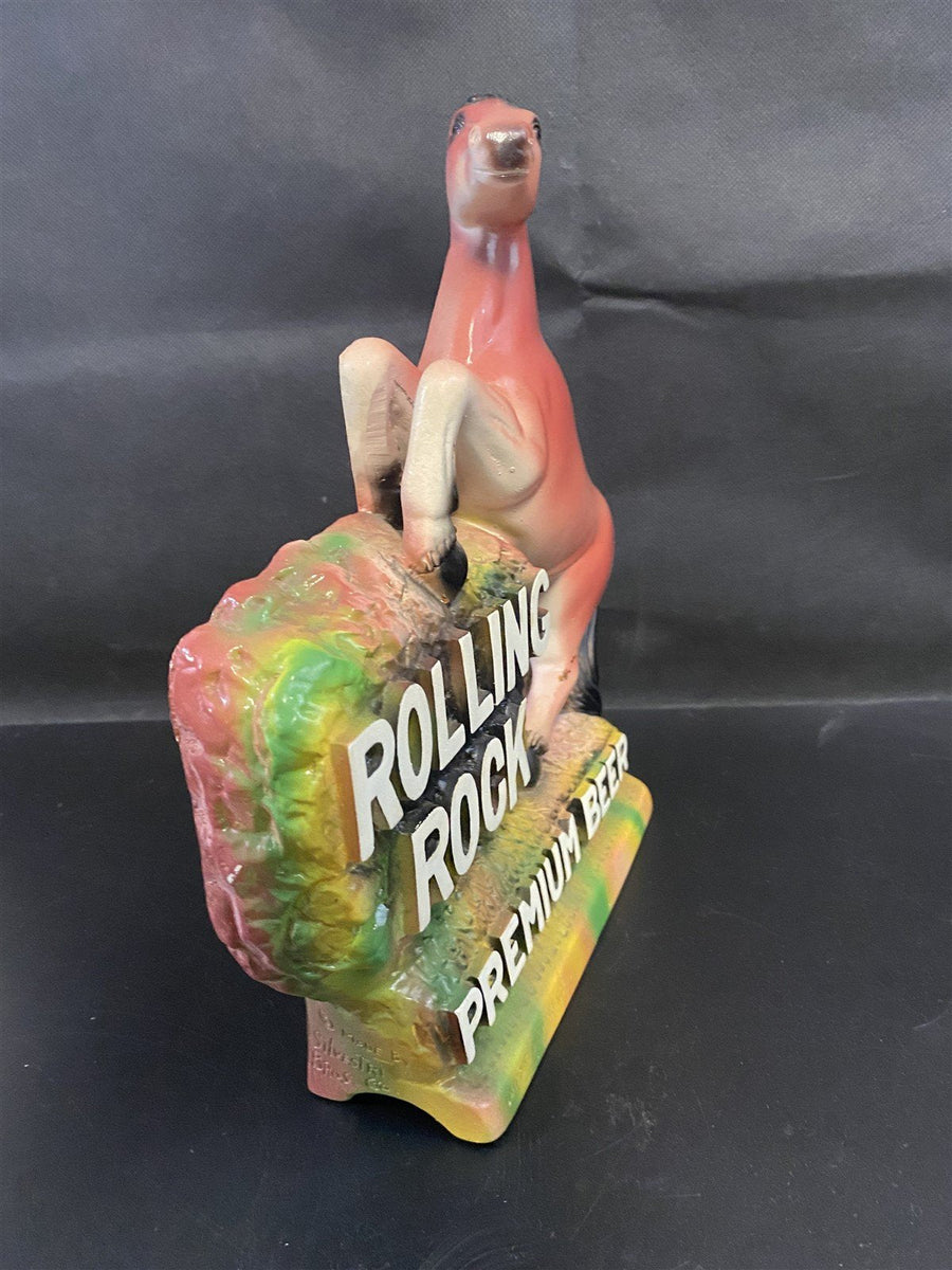 Rolling Rock Premium Beer Barback Chalkware Horse 1970's Breweriana Decor