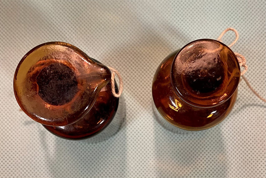 Pair of Antique T.C. Wheaton Co. Small Amber Apothecary / Pharmaceutical Bottles