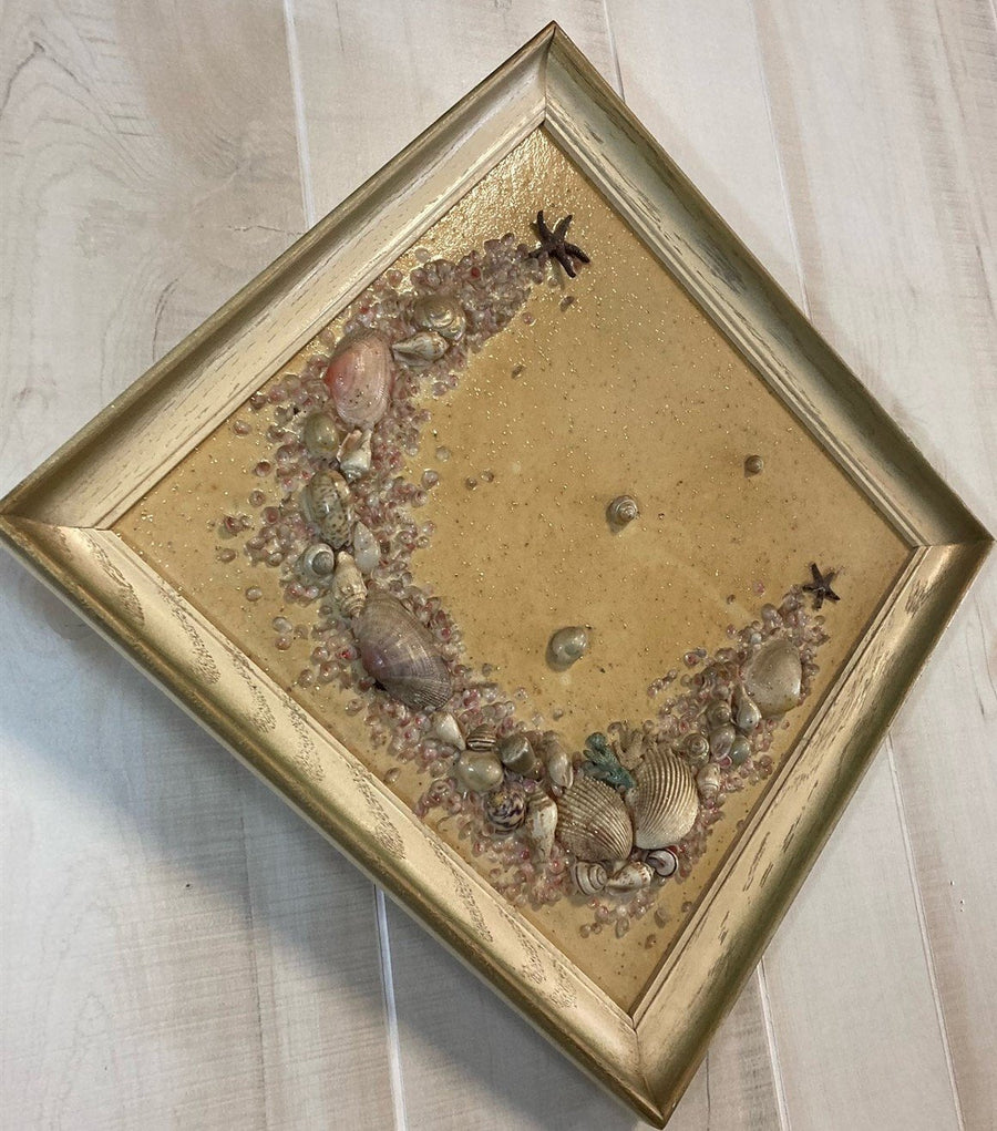 Hand-Crafted Vintage Nautical Seashell Framed Beach Ocean Wall Art Set of 2