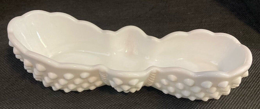 Vintage Rare 1960's Fenton Art Glass Milk Glass Hobnail Spooner Decorative Dish