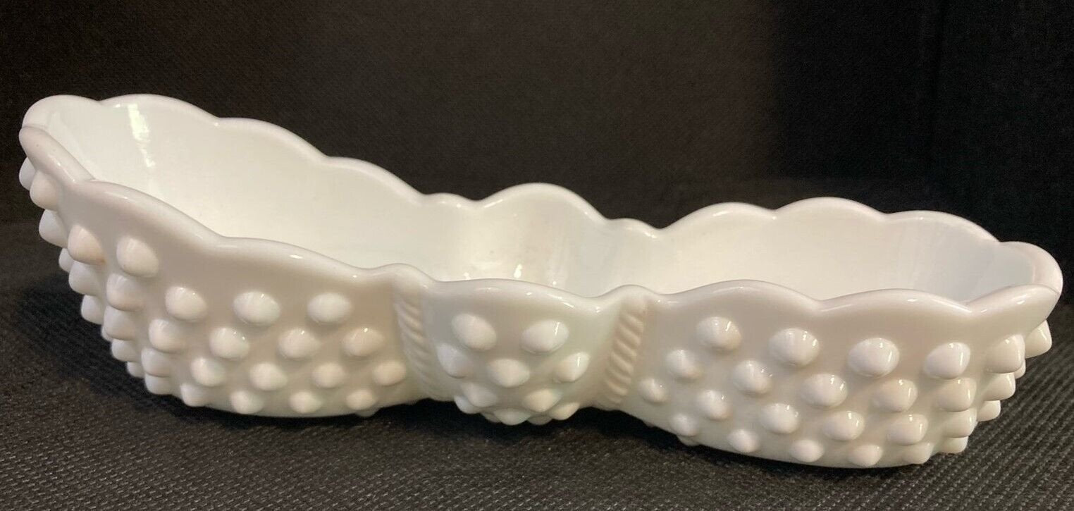 Vintage Rare 1960's Fenton Art Glass Milk Glass Hobnail Spooner Decorative Dish