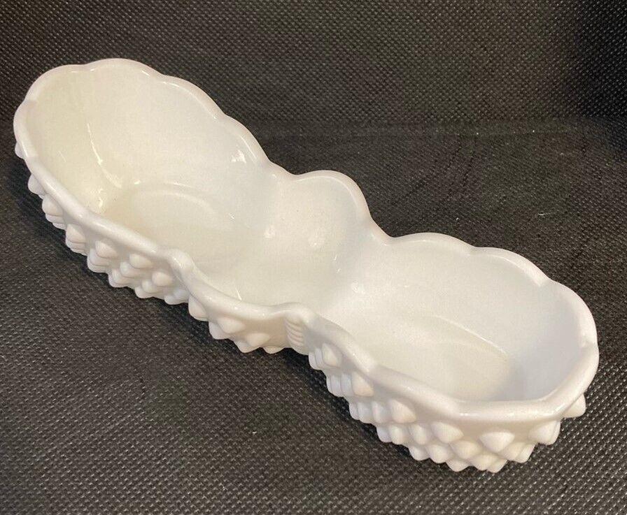 Vintage Rare 1960's Fenton Art Glass Milk Glass Hobnail Spooner Decorative Dish
